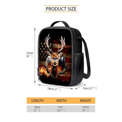 Poceacles Student Backpack Set 4 PCS Kids School Bag Set, Includes Backpack Insulated Lunch Box Bag Water Bottle Carrier Pencil Case for Primary Secondary School, American Flag Deer Cedar Tree4