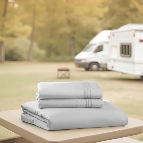 Image of Nestl Light Grey Short Queen Sheets for RV, Hotel Luxury RV Queen Sheets Set, 4 Piece Fitted Bed Sheet Set and Pillowcases, Super Soft, Wrinkle-Free, and Breathable Camper Bedding