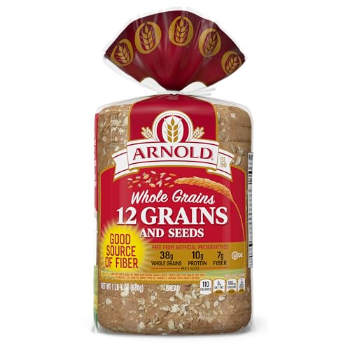 Arnold Whole Grains 12 Grains and Seeds Whole Grain Bread, Bread Free From Artificial Colors, Flavors and Preservatives, 24 oz Loaf