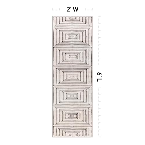 Rugshop Marbella Bohemian Stripes Washable Non Slip Runner Rug 2' x 6' Beige