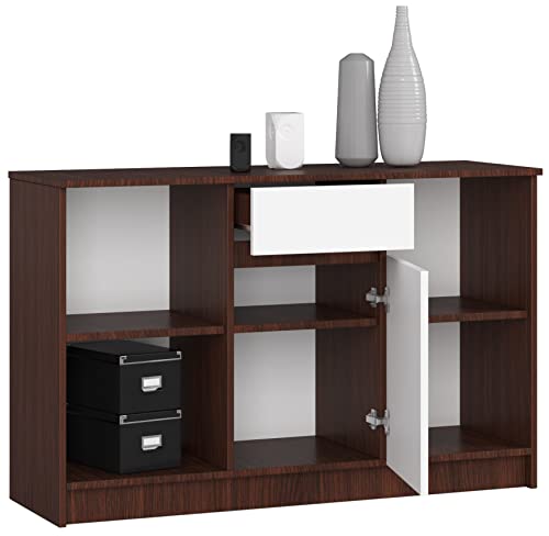Cómoda BDW con 1 cajón y 1 puerta, aparador, armario multifunción, para salón, comedor, 120 x 77 x 40 cm, muchos colores (wengué y blanco)