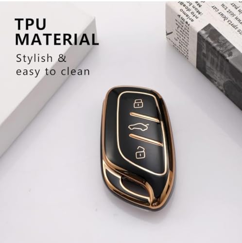 Image of AUTODIFYA TPU Car Key Cover Black & Golden Compatible for MG Astor, MG ZS EV Electric (MG, 3 Button Push Start Key)
