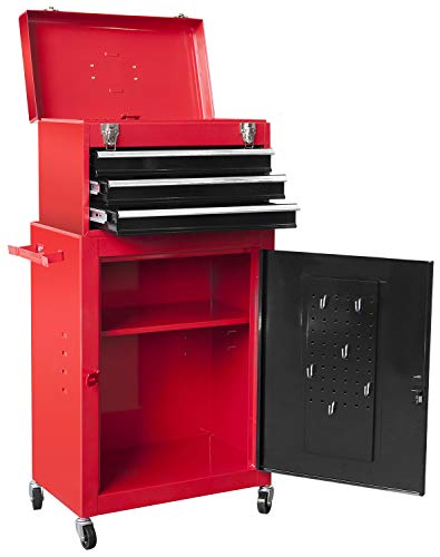 BIG RED ATBD134R-RB Torin Rolling Garage Workshop Tool Organizer: Detachable 3 Drawer Tool Chest with Large Storage Cabinet and Adjustable Shelf, Red/Black