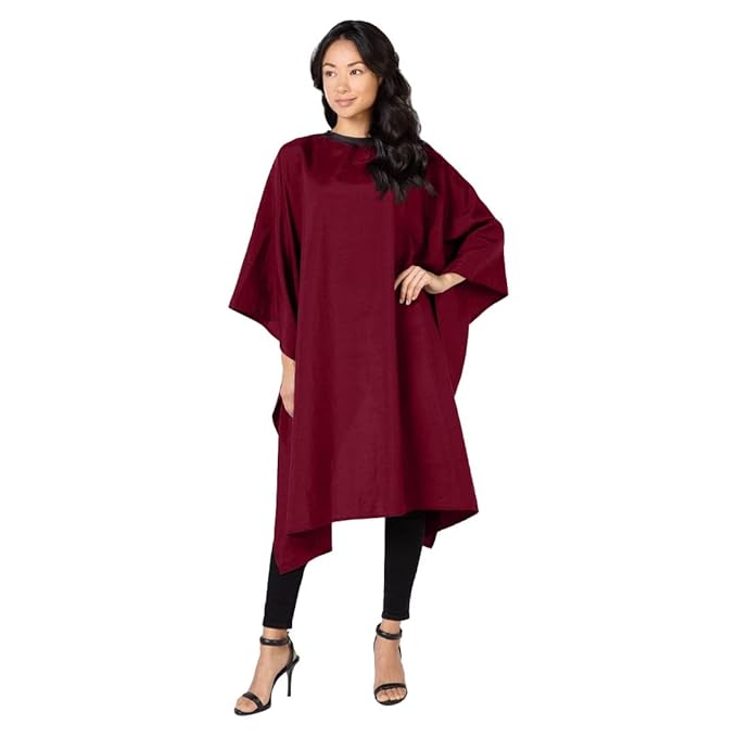 Betty Dain Lightweight Crinkle Nylon Hair Cutting/Styling Cape, Water Resistant, Machine Washable, Permanent Crinkle Nylon, Repels Hair, Snap Closure at Neck, Generous 54 x 60 inch Size, Burgundy