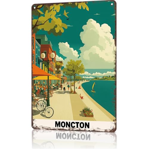 Funny Metal Sign Moncton, Canada - Riverfront City Poster Wall Art Tin Signs For Home Man Cave Office Bedroom Wall Decor 8x12inch