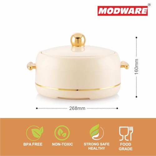 Image of Modware Atlantis Casserole 2000ml Elegant Design Premium Hot Pot, Retains Temperature for Hours, Insulated Inner Steel Casserole for Roti, Hot Box for Home, Chapati Box, Serving Bowl with Lid (Ivory)