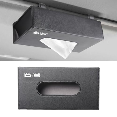 SAWAKAKI 三菱 デリカD:5 に専用設計 ティッシュケース ティッシュ ボックス PUレザー ロゴ入り 大容量 マグネット式 便利グッズ 挟むだけ カスタムパーツ 車用