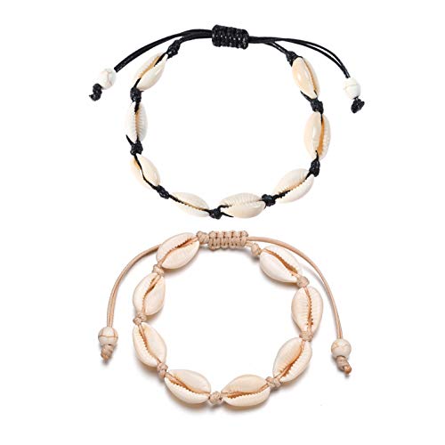COLORFUL BLING 2 Pieces Handmade Boehmia Natural Cowrie Shell Anklet Seashell Ankle Bracelet Boho Beads Hawaii Foot Jewelry