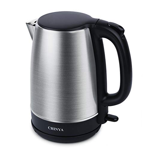 CHINYA Electric Kettle, 1.7 Liter Stainless Steel Tea Kettle with Blue LED Light, Fast Heating Countertop Tea Maker Hot Water Boiler with Auto Shut-Off & Boil Dry Protection, Black