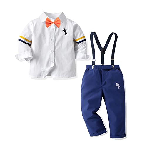 JasberBaby Baby Boys Dress Clothes Toddler Kids Suits Slim Fit Pants Set (Orange Bowtie + Suspenders)