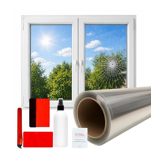Solar Systems Fenster Splitterschutz Folie Sicherheitsfolie Einbruchschutzfolie Glasschutzfolie + Folienmontage-Set - P0 Clear 4C 2B2 -Transparent 152x200 cm