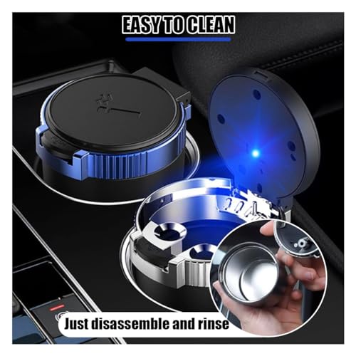 Image of Car Ashtray with Lid Smell Proof, Detachable Stainless Smokeless Ash Tray with LED Blue Light, Portable Mini Car Trash Can, Windproof Auto Ashtray Cup Holder for Car Home Outdoor Travel (Blue)