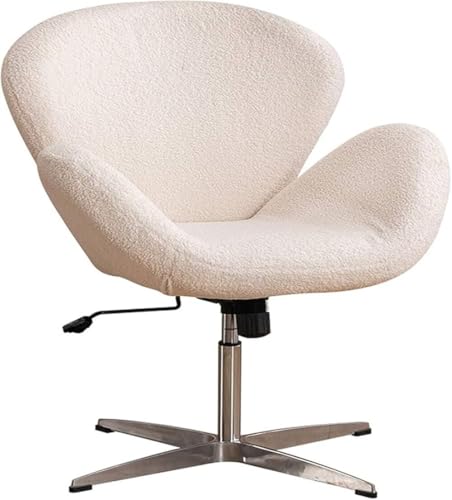 Image of Modern Swivel Lounge Chair with Hydraulic Lift for Home Office Hotel Cafe (White Boucle Fabric)