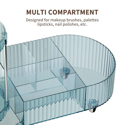 Image of Rotating Makeup Organizer for Vanity, 2 Perfume Trays with 5 Compartments Cosmetic & Skincare Storage, Space-Saving Beauty Organizer, Multi-Purpose Countertop Organizers for Bathroom, Desktop, Pantry