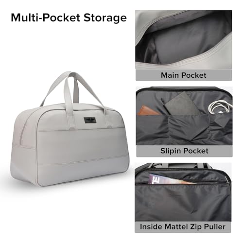 Image of Police Light Grey Leather Soft Duffle Bag for Men and Women(Unisex) 1 Main Compartment||1 Front Zip Pocket