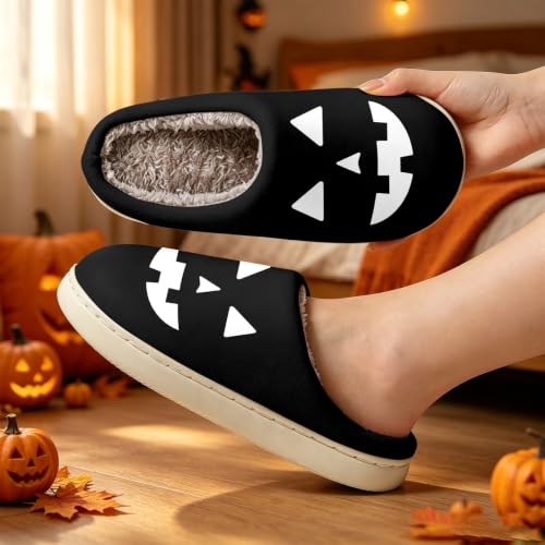 Retro Fuzzy Happy Holloween Pumpkin Slippers For Women Men Cozy House Shoes - image 2