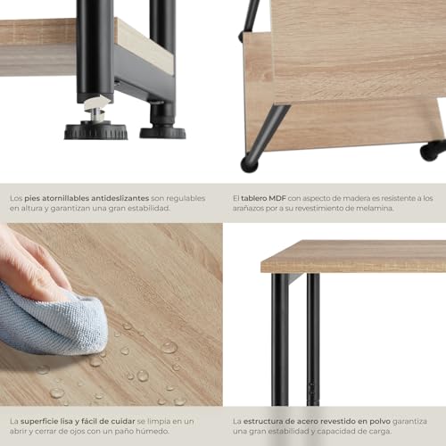 tectake Mesa Auxiliar Yonkers 38,5 x 30 x 51,5 cm, mesilla de recibidor, mobiliario de Dormitorio, Mesa para salón Estilo insdustrial (Madera Industrial Clara, Roble Sonoma) - imagen 7