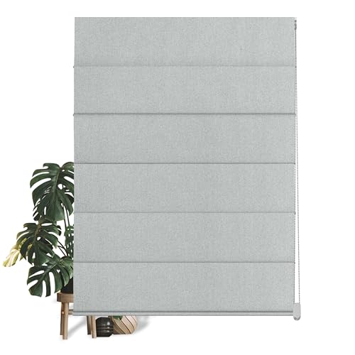 BERISSA Roman Shades for Windows Blackout,Linen Roman Blinds,Room Darkening Thermal Insulated Window Shades for Home Living Room Bedroom,Misty,Custom Size