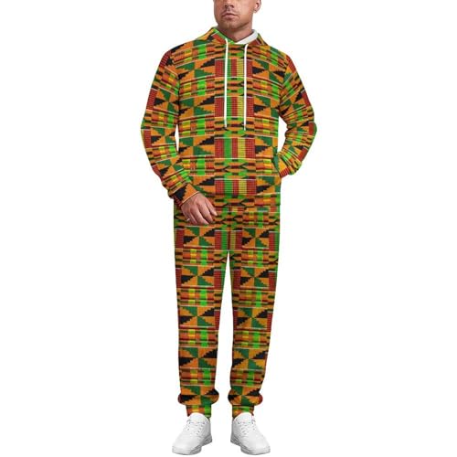 Kente Print Hoodie Set Tracksuits Pullover Hooded Sets Drawstring Elastic Waist Sweatsuits Joggers Casual Wear Unisex