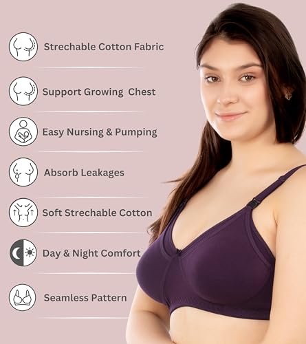 Image of RITIJYA Women's Cotton Multicolor Full Cup Soft Padded Feeding Bra /Nursing Bra /Maternity Bra Combo - Pack of 3