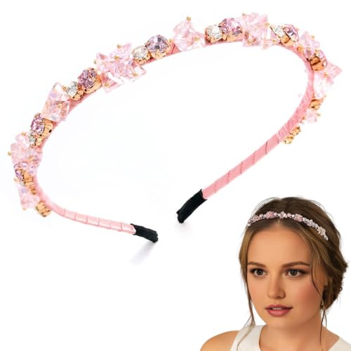Diadema para mujer con cristales rosas, accesorio para el pelo, con brillantes diamantes de imitación, para mujeres y niñas