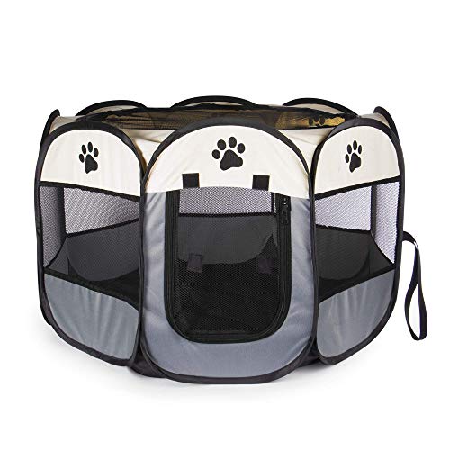 Pukkr Portable Pet Playpen Foldable Dog Playhouse Alloy Steel Frame & Durable Polyester 8 Panels 45 x 66 cm Indoor & Outdoor with Carry Bag | Pukkr