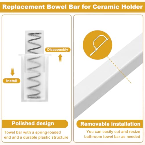 Image of Showingo Towel Bar Replacement Rod 24 Inches Adjustable Spring End Wall Mount Replacement Towel Bar for Ceramic Holder Bathroom Kitchen Towels Bars Storage (White Towel Holder) (2PCS)
