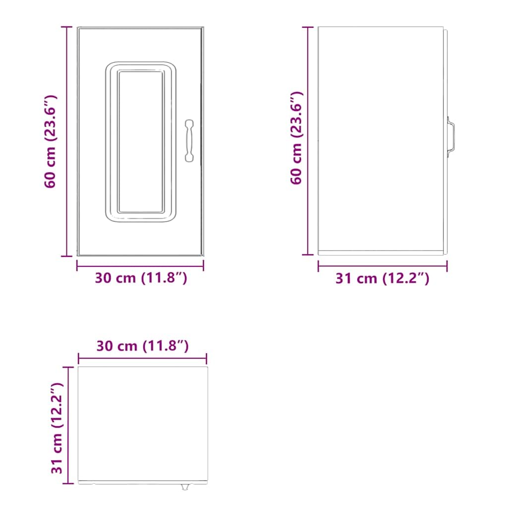 Küchen-Hängeschrank Kalmar Altholz-Optik Holzwerkstoff 30x31x60 cm mit Stauraum und Tür, belastbar bis 50 kg, vielseitig für Küche, Esszimmer, Vorratsschrank, Organizer und Aufbewahrung