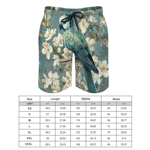 Green Parrot Animal Men's Swim Trunks Quick Dry Board Shorts Hawaiian Beach Shorts With Pocket2