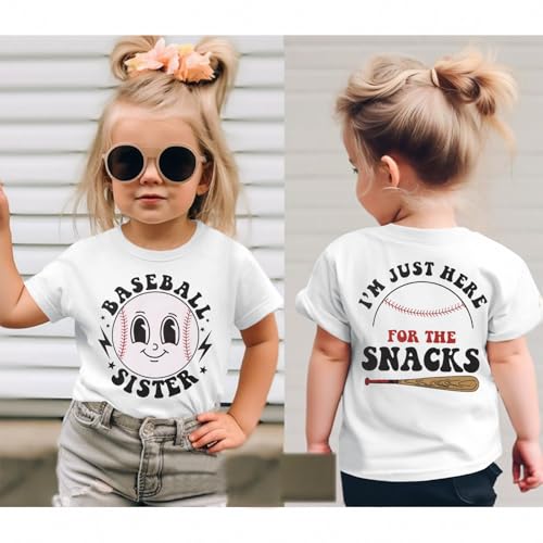 Toddler Girl Baseball Shirts Baseball Sister T-Shirt I'm Just Here for The Snacks Tees Game Day Outfit Ballgame Tops2