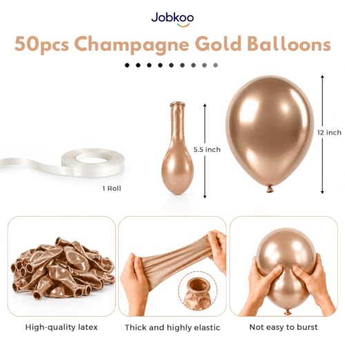 Image of Jobkoo Metallic Champagne Gold Balloons, 12 Inch Chrome Light Gold Balloon