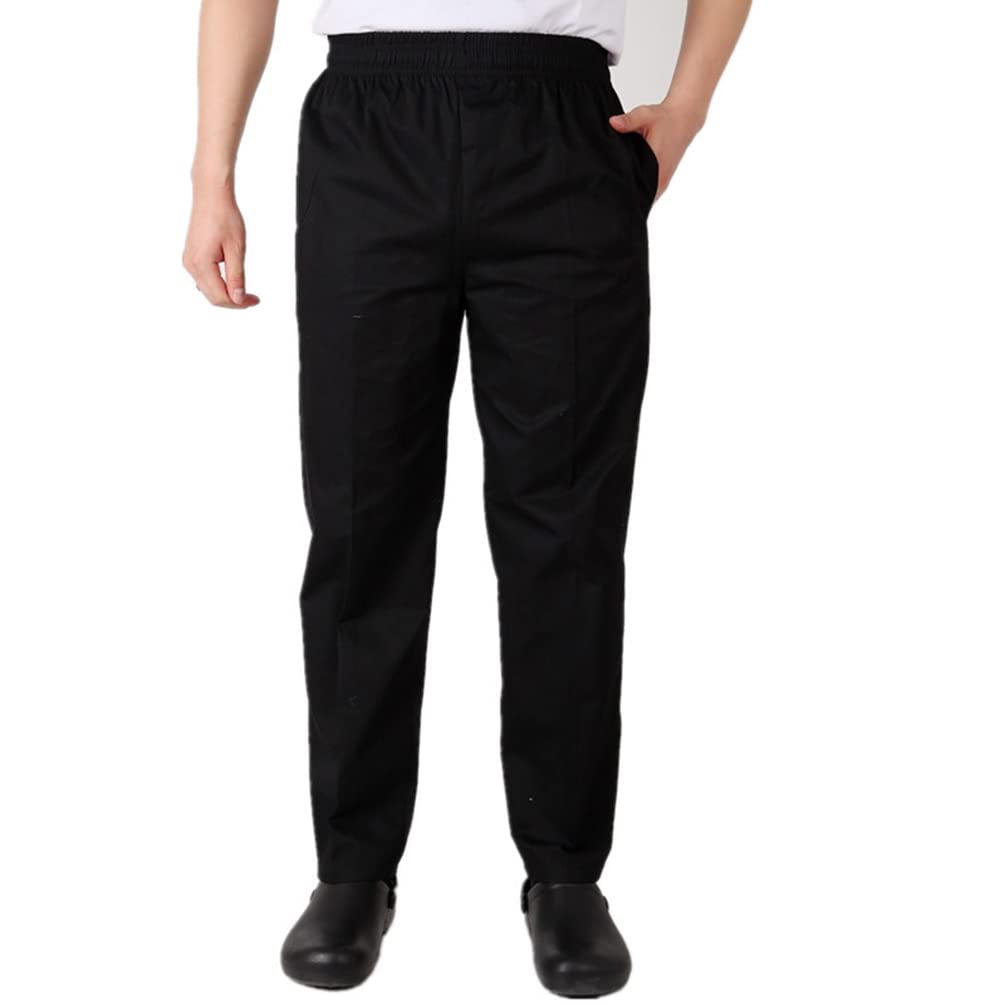 M&Catree Men's Black | Elastic Professional Chef Trousers, Breathable Baggy Kitchen Uniforms Printed Chef Pants - 4XL