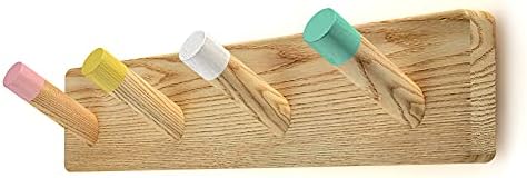 Kids Coat Rack With Hooks Wall Mounted, Modern Wood Hooks For Kids Room, Backpack Hanger, Entryway Coat Rack with Pegs, Child Rack With 4 Wall Hooks For Clothes, Hats, Towels and Robe For Nursery