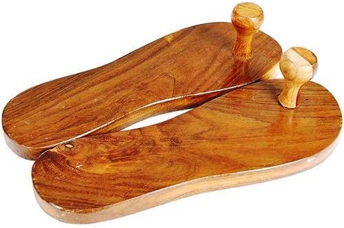 Billion Deals Traditional Khadau Wooden Sandals Charan Paduka, Slipper Chappal For Auspicious Occasions Made Of Mango Wood 10.5 Inches Approx