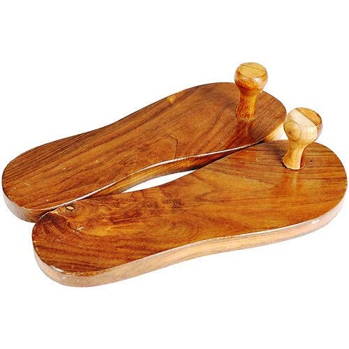 Billion Deals Traditional Khadau Wooden Sandals Charan Paduka, Slipper Chappal For Auspicious Occasions Made Of Mango Wood 10.5 Inches Approx