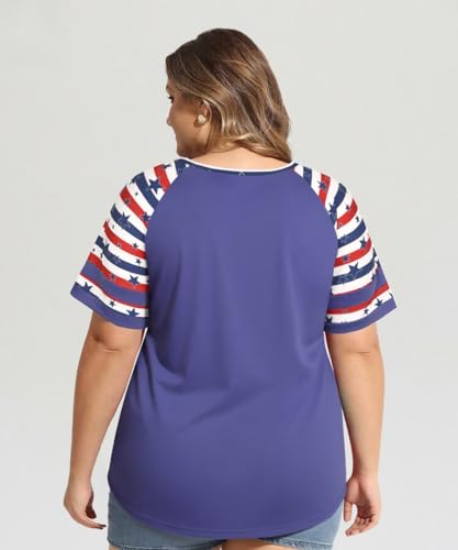 Image of CARCOS Plus Size Tops for Women Short Sleeve Summer Pullover Color Block Crewneck /V Neck Tee Tunic Loose Fit Tshirts XL-5XL
