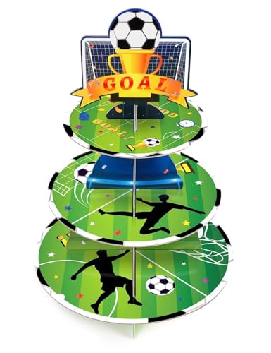 WERNNSAI 3-Tier Soccer Cupcake Stand Sports Theme Party Supplies Decor