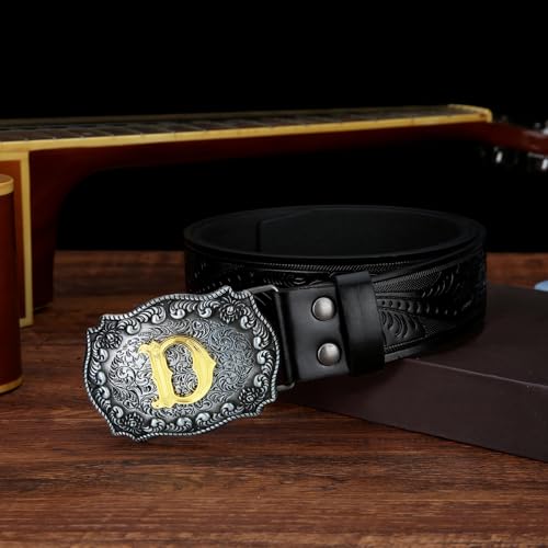 Image of Mens Western Cowboy Cowgirl Faux Leather Belt Longhorn Bull Pattern Letter Big Buckle Embossed Floral Belts