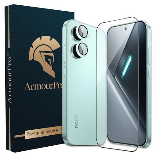 Image of ArmourPro Edge to Edge Tempered Glass for Poco X8 Pro with Black Camera Ring Guard, 9H Screen Protector, Anti-Scratch, Anti-Fingerprint, Bubble-Free Installation Kit
