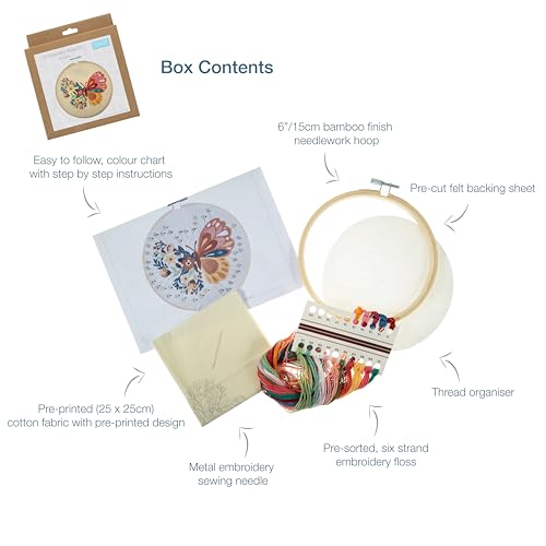 Trimits Embroidery Hoop Kits, 15cm 6” Beginner Starter Set, Includes Bamboo Hoop Threads Cloth Needle Backing & Instructions - Image 3