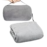 Astralong 2 in 1 Coperta 127x152cm, Cuscino da Viaggio Aereo, Coperte con Custodia Bagagli e Clip per Zaino, 230gsm, Coperta Termica Ultraleggera Calda, Blanket per Auto Ufficio Casa, Tutte Stagioni