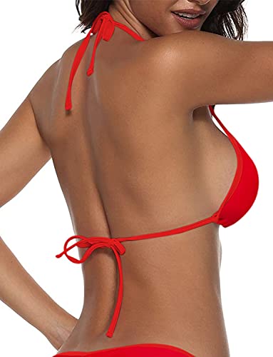 Image of Suvimuga Women's Triangle Bikini Top Push up Padded Halter String Bathing Suits Top