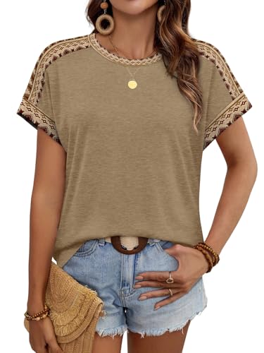 Image of WIHOLL Womens Tops Short Sleeve Shirts Summer Outfits 2026 Spring Dressy Casual Clothes Clothing