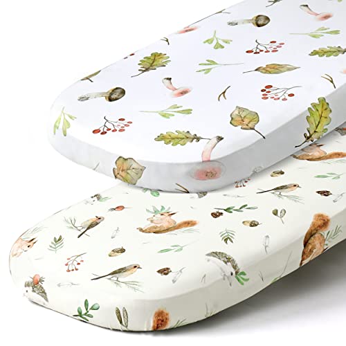 Image of Stretch Fitted Bassinet Sheet Set BROLEX 2 Pack Cradle Sheets for Bassinet Pad/Mattress,Unisex Boys Girls,Ultra Soft,Squirrel Mushroom