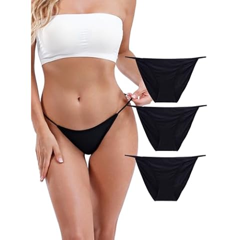 Buankoxy Women's Low-Rise String Bikini Panty Stretch Hipster Briefs 3 Pack(Black,7) Cover
