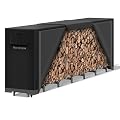 Mars Explo 12ft Firewood Log Rack with Cover Outdoor, Heavy Duty Indoor Outdoor Firewood Storage Log Rack with Cover Combo Set Black