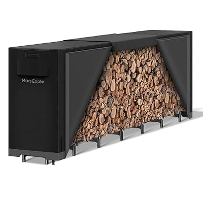 Mars Explo 12ft Firewood Log Rack with Cover Outdoor, Heavy Duty Indoor Outdoor Firewood Storage Log Rack with Cover Combo Set Black