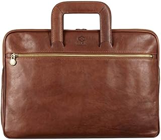 Leather Briefcase Bag Slim Laptop Messenger Brown Unisex - Time Resistance