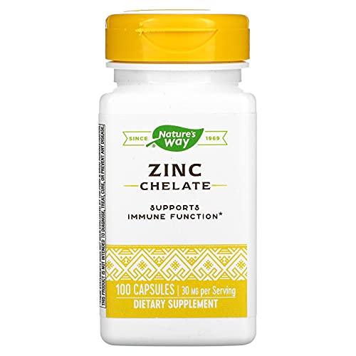 Askshy Nature's Way Zinc Chelate 30 Mg Potency Enhanced Absorption 100 Capsules, 100 Count