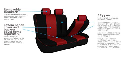 FH Group Universal Fit Full Set Cloth Car Seat Cover with Piping Airbag & Split Ready, (Red/Black) (FH-FB063115, Fit Most Car, Truck, SUV, or Van)